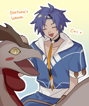 Rule 34 | 1boy, blue hair, blue hoodie, cai (fire emblem), commentary request, dark-skinned male, dark skin, fire emblem, fire emblem: fortune's weave, highres, hood, hood down, hoodie, male focus, nintendo, piyotto22, solo, two-tone hoodie, white hoodie, yellow eyes