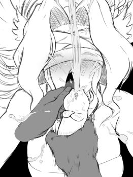 1boy 1girl blindfold cum digimon highres long_hair tongue tongue_out venusmon what why