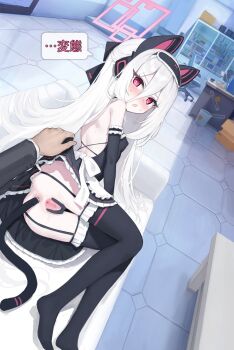 1girl absurdly_long_hair alternate_costume anal_beads anal_tail animal_ears apron aqua_halo black_thighhighs blue_archive butt_plug couch elbow_gloves enmaided fake_animal_ears fake_tail frilled_apron frilled_gloves frilled_thighhighs frills garter_straps gloves hair_between_eyes halo highres kei_(blue_archive) kei_(new_body)_(blue_archive) loli long_hair long_hair_between_eyes looking_at_viewer maid nai_(daiduolaoge) no_panties no_shoes on_couch pussy rectangular_halo red_eyes ringed_eyes solo tail thighhighs translation_request uncensored very_long_hair waist_apron white_hair