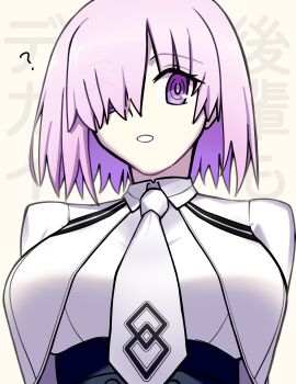 1girl ? absurdres black_skirt breasts collared_shirt colored_inner_hair commentary_request cropped_jacket fate/grand_order fate_(series) hair_over_one_eye high-waist_skirt highres jacket large_breasts long_sleeves looking_at_viewer mash_kyrielight mash_kyrielight_(chaldea_uniform) moyashi_(tenor366) multicolored_hair necktie pink_hair purple_eyes purple_hair shirt short_hair skirt solo white_jacket white_shirt