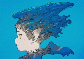 1other 2024 blue_background commentary_request from_side highres original pointy_ears portrait shiloroshi yellow_eyes