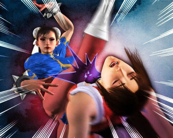 2girls 3d battle capcom chun-li kicking multiple_girls pantyhose ryona shiranui_mai street_fighter the_king_of_fighters