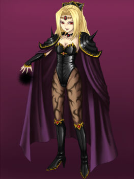 Rule 34 | 1990s (style), 1girl, blonde hair, cape, corruption, dark persona, female focus, final fantasy, final fantasy iv, gradient background, kuroitsuki, magic, pantyhose, red eyes, retro artstyle, rosa farrell, solo, square enix