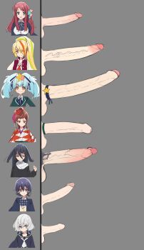 6+futa absurdres bandaged_neck bandages black_hair blonde_hair blue_eyes blue_hair brown_hair chart closed_mouth comparison erection eyes_visible_through_hair foreskin futanari green_hair highres hoshikawa_lily huge_penis konno_junko kushishekku large_penis long_hair long_image looking_at_viewer medium_penis minamoto_sakura mizuno_ai multicolored_hair multiple_futa nikaidou_saki orange_hair parted_lips penis penis_chart penis_comparison penis_ornament penis_size_comparison phimosis ponytail red_eyes short_hair simple_background small_penis smile testicles twintails uncensored veins veiny_penis white_hair yamada_tae yuugiri_(zombie_land_saga) zombie zombie_girl zombie_land_saga