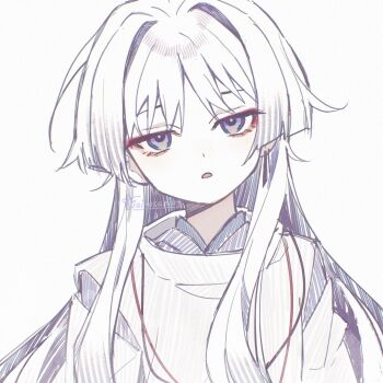 1boy alternate_hair_length alternate_hairstyle artist_name blunt_ends bright_pupils clothing_cutout eyeliner eyeshadow genshin_impact hair_intakes half-closed_eyes head_tilt highres jairosan japanese_clothes kariginu kimono layered_sleeves long_hair long_sidelocks looking_at_viewer makeup male_focus open_mouth portrait purple_eyes purple_kimono purple_sleeves red_eyeliner red_eyeshadow scaramouche_(genshin_impact) scaramouche_(kabukimono)_(genshin_impact) shoulder_cutout sidelocks sketch solo string tsurime white_pupils white_sleeves wispy_bangs