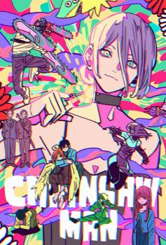 4girls 6+boys angel_devil_(chainsaw_man) angel_wings apron barefoot battle beam_(chainsaw_man) black_apron black_choker black_hair black_jacket black_necktie black_pants black_suit black_thighhighs blue_cardigan blue_jacket blue_suit bomb_devil_(chainsaw_man) breasts cardigan chainsaw_devil chainsaw_man character_request choker collarbone copyright_name demon_girl demon_horns elbow_gloves formal_clothes gloves green_eyes grenade_pin hair_between_eyes hair_bun halo hayakawa_aki higashiyama_kobeni highres hood hood_up horns hug hug_from_behind jacket kneeling looking_at_viewer makima_(chainsaw_man) medium_breasts multiple_boys multiple_girls necktie pants ponytail power_(chainsaw_man) purple_hair red_hair reze_(chainsaw_man) shark shirt short_ponytail sidelocks smile suit suit_jacket takeuchi_ryousuke thighhighs violence_fiend_(chainsaw_man) white_shirt wings yaoi