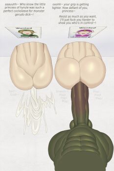 1girl 2boys after_anal aftersex anal bisexual_male colored_skin completely_nude cum cum_in_ass english_text erection ganondorf green_skin huge_penis huge_testicles jaydennsfw link multiple_boys muscular muscular_male nintendo nude penis princess_zelda rape sex sex_from_behind simple_background stuck testicles the_legend_of_zelda through_wall vaginal white_background yaoi