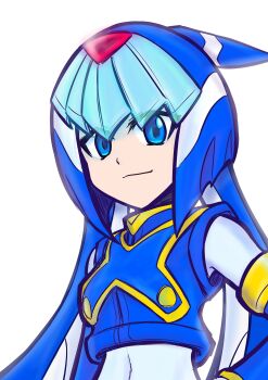 1girl android aoihito72 blue_eyes blue_helmet capcom fairy_leviathan_(mega_man) fins forehead_jewel gem head_fins helmet highres humanoid_robot mega_man_(series) mega_man_zero_(series) robot robot_girl white_background