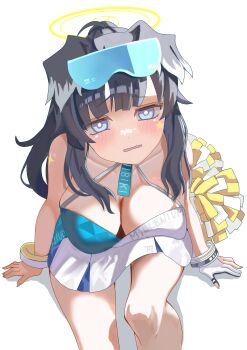 1girl absurdres animal_ears black_hair blue_archive blue_eyes blush breasts cheerleader cleavage hibiki_(blue_archive) hibiki_(cheer_squad)_(blue_archive) highres long_hair looking_at_viewer user_wags7883