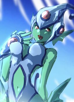 digimon digimon_(creature) fins frog_girl head_fins helmet highres koutei_teki monster_girl ranamon