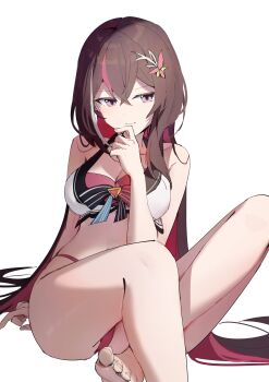 1girl absurdres azki_(hololive) bikini black_hair breasts carternanmen cleavage closed_mouth colored_inner_hair highres hololive hololive_summer_2023_swimsuit large_breasts long_hair looking_at_viewer multicolored_hair official_alternate_costume pink_bikini pink_hair pink_streaks purple_eyes smile solo streaked_hair swimsuit very_long_hair virtual_youtuber white_background white_streaks