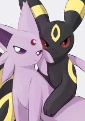 Rule 34 | animal focus, black eyes, closed mouth, colored sclera, creatures (company), espeon, forehead jewel, frown, game freak, gen 2 pokemon, nintendo, no humans, owata (twrt4388), pokemon, pokemon (creature), purple eyes, purple sclera, red sclera, sidelocks, smile, umbreon, white background, white eyes