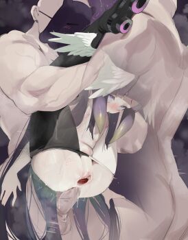 Rule 34 | 1girl, 2boys, absurdres, blunt bangs, clothed female nude male, double penetration, flat chest, gradient hair, group sex, highres, hololive, hololive english, legs up, lifting person, long hair, mmf threesome, multicolored hair, multiple boys, muscular, muscular male, ninomae ina'nis, nipples, nude, orange hair, penis, purple eyes, purple hair, raigyo (mk48torpedo), sex, shoe soles, sidelocks, tako takover (ninomae ina'nis), takodachi (ninomae ina'nis), tentacle hair, testicles, threesome, topless female, translucent, uncensored, very long hair, virtual youtuber