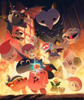 armor bandana_waddle_dee bat_wings batty_(kirby) bronto_burt broom broom_hatter chuchu_(kirby) commentary_request fangs galaxia_(sword) gooey_(kirby) hat holding holding_broom invincible_candy jumper_shoot keke_(kirby) kirby kirby_(series) mask meta_knight mumbies_(kirby) nantan_chu_0 nintendo pauldrons phanta_(kirby) shoulder_armor solid_oval_eyes spookstep void_termina void_termina_(demon_god_form) wapod wings witch_hat zombon