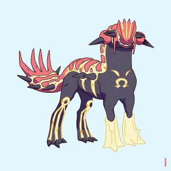 alternate_form expressionless full_body gen_3_pokemon groudon highres kyogre legendary_pokemon looking_at_viewer meme nintendo no_humans original_form_pokemon_(meme) parody pedro_larez pokemon pokemon_(creature) primal_groudon serious simple_background solo standing what