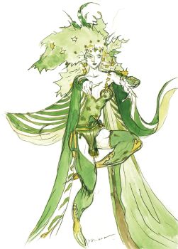 Rule 34 | 1girl, amano yoshitaka, artist name, boots, breasts, cape, dress, final fantasy, final fantasy iv, full body, green cape, green dress, green hair, green lips, hair ornament, leg up, long hair, medium breasts, official art, outstretched arms, rydia (adult) (ff4), rydia (ff4), smile, third-party source, yellow boots