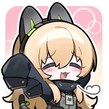 Rule 34 | 1girl, :3, animal ear headphones, animal ears, artist request, blonde hair, blush, cat ear headphones, cat ears, closed eyes, fake animal ears, girls' frontline, girls' frontline 2: exilium, happy, harpsy (girls' frontline 2), headphones, lowres, official art, open mouth, puff of air, second-party source, solo, tail, tmp (girls' frontline)