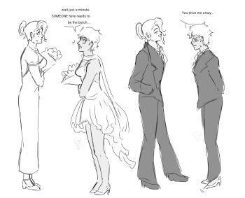 2girls breasts dark-skinned_female dark_skin dress earrings edibug female_focus flower formal_clothes jewelry large_breasts long_hair mature_(kof) multiple_girls needlefreak1 short_hair smile standing suit tan the_king_of_fighters vice_(kof)