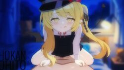 1boy 1girl age_difference animated bar_censor blonde_hair blue_archive blush censored clothed_female_nude_male cowgirl_position demon_girl demon_wings dress erection girl_on_top hair_ribbon hat hetero hokanohito ibuki_(blue_archive) leaning_forward legs loli long_hair long_sleeves looking_at_viewer male_pubic_hair moaning nude penis pointy_ears pov pov_crotch pubic_hair ribbon school_uniform sex shirt smile solo_focus sound straddling tagme thighs video wings yellow_eyes