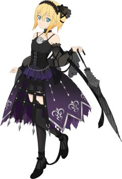 Rule 34 | 1girl, artist request, black choker, black dress, black hairband, black ribbon, black shoes, black thighhighs, black umbrella, blonde hair, blue eyes, choker, closed mouth, closed umbrella, collarbone, dress, edna (tales), full body, game cg, hair ribbon, hairband, highres, holding, holding umbrella, looking at viewer, medium hair, official alternate costume, official art, ribbon, shoes, solo, standing, tales of (series), tales of asteria, tales of zestiria, thighhighs, third-party source, transparent background, umbrella