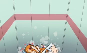 1futa 1girl ^^^ ass ass_shake ayanami_rei blue_hair blush brown_hair elevator from_side futa_with_female futanari happy_sex heart heavy_breathing highres hug leg_lock long_hair lying mating_press missionary neon_genesis_evangelion on_back rariatto_(ganguri) sex shiny_skin socks souryuu_asuka_langley vaginal yuri