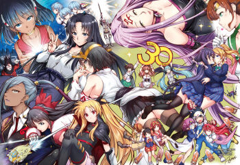 2girls 6+girls ainu_clothes annoyed arms_up ayanami_rei bird bishoujo_senshi_sailor_moon black_hair blonde_hair blowing_kiss blue_eyes blue_hair bodysuit breasts brown_hair cleavage code_geass crossover dark-skinned_female dark_skin fate_(series) fate_testarossa fighting_stance fingerless_gloves fushigi_no_umi_no_nadia girls_und_panzer glasses gloves green_eyes grey_eyes hair_ribbon hatsune_miku heart highres hug japanese_clothes jealous kantai_collection kashiwagi_chizuru kino_makoto large_breasts long_hair long_skirt looking_at_viewer love_live! love_live!_school_idol_project low_twintails lying lyrical_nanoha mahou_shoujo_lyrical_nanoha mask medium_breasts miko multiple_girls nadia_la_arwall nakoruru necktie neon_genesis_evangelion official_art on_stomach open_mouth orange_hair penguin penpen ponytail purple_eyes red_eyes ribbon sailor_jupiter samurai_spirits school_uniform serious short_hair sideboob skirt small_breasts snk suzumiya_haruhi_no_yuuutsu sword the_king_of_fighters the_pose thick_thighs thighs to_heart_(series) tojo_nozomi twintails v vocaloid waitress weapon yellow_eyes