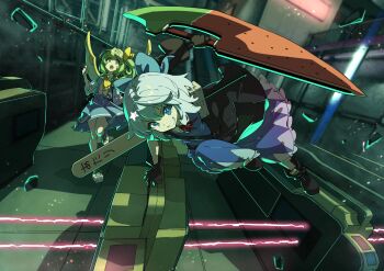 Rule 34 | 2girls, absurdres, advent cirno, ascot, black footwear, blue bow, blue dress, blue eyes, blue hair, blue skirt, blue vest, bow, cirno, collared shirt, daiyousei, dress, fairy, fairy wings, green eyes, green hair, grin, hair bow, highres, holding, holding sword, holding weapon, legs, long hair, multiple girls, open mouth, popsicle stick, running, shirt, shoes, short hair, short sleeves, side ponytail, skirt, smile, sneakers, sword, thighs, touhou, ushiki yoshitaka, vest, weapon, white shirt, wings, yellow ascot, yellow bow