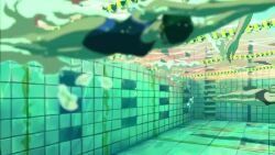 5girls air_bubble animated bubble competition_school_swimsuit competition_swimsuit goggles highres interior mottainai multiple_girls one-piece_swimsuit pool pool_ladder poolside school_swimsuit shinkai_makoto sound sweatdrop swim_cap swim_goggles swimming swimsuit tagme underwater video water water_drop wet