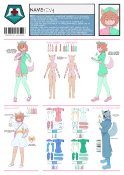 dress furry furry_female gloves hat highres ivy_the_wolfcat justamedicalbat latex latex_gloves mask medical_scrubs mouth_mask nurse nurse_cap reference_sheet sun_hat surgeon surgical_cap surgical_mask tail