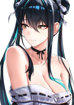 1girl absurdres aqua_hair colored_inner_hair double_bun dress goddess_of_victory:_nikke grey_sweater hair_bun highres little_mermaid_(beautiful_bubble)_(nikke) little_mermaid_(nikke) multicolored_hair off-shoulder_sweater off_shoulder official_alternate_costume official_alternate_hairstyle pyeong_il ribbed_dress solo sweater sweater_dress upper_body