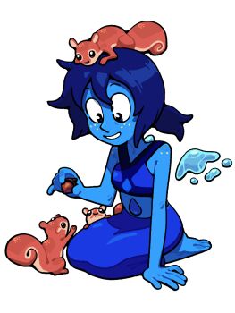Rule 34 | acorn, barefoot, blue eyes, blue hair, blue skin, blue skirt, colored skin, crop top, discount-supervillain, freckles, gem (steven universe), gem in body, grin, homeworld gem uniform, lapis lazuli (gemstone), liquid wings, midriff, nice lapis, ponytail, simple background, skirt, sleeveless, smile, squirrel, steven universe, steven universe future, transparent background, white freckles