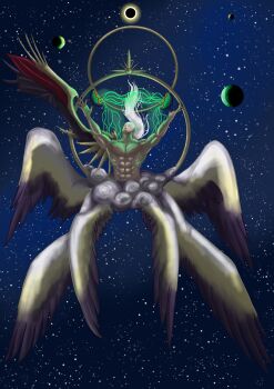 Rule 34 | abs, absurdres, angel, angel wings, arms up, final fantasy, final fantasy vii, final fantasy vii remake, floating hair, galaxy, green eyes, grey hair, highres, long bangs, long hair, male focus, non-web source, parted bangs, planet, safer sephiroth, sephiroth, single wing, sky, space, star (sky), starry sky, sun, upper body, very long hair, white hair, wings, zero gravity