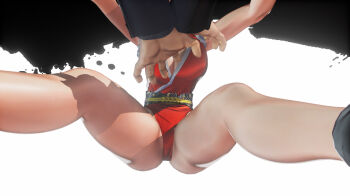 1boy 1girl 3d ass bare_legs breasts cleavage high_ponytail highleg highleg_leotard highres huge_ass large_breasts leotard leotard_under_clothes long_hair ponytail red_leotard ryona screencap shiny_skin shiranui_mai skindentation snk the_king_of_fighters the_king_of_fighters_xv third-party_edit very_long_hair violence wide_hips