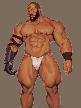1boy abs avatar:_the_last_airbender avatar_legends bara beard bulge buzz_cut combustion_man_(avatar) connected_beard crispyy_art dark-skinned_male dark_skin facial_hair feet_out_of_frame full_beard fundoshi highres japanese_clothes large_pectorals lips looking_to_the_side male_focus mature_male muscular muscular_legs muscular_male navel nipples pectorals shaved_head short_hair solo standing stomach strongman_waist thighs thighs_together topless_male very_short_hair
