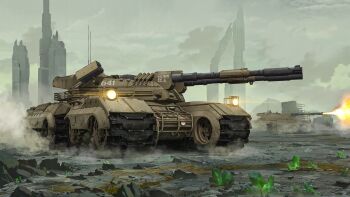 building cannon caterpillar_tracks command_&amp;_conquer command_&amp;_conquer:_tiberium_wars crystal global_defense_initiative highres military military_vehicle motor_vehicle no_humans outdoors solaris_(xorn) tank tank_turret vehicle_focus
