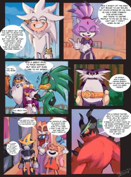 4girls 5boys :d animal_ears belt big_the_cat bird_boy bird_girl blaze_the_cat cat_ears cat_girl cheese_(sonic) closed_eyes commentary copium_v cream_the_rabbit dress english_commentary english_text furry furry_female furry_male gemerl gloves goggles goggles_on_head hedgehog_boy highres jet_the_hawk looking_at_viewer multiple_boys multiple_girls open_mouth purple_dress rabbit_girl robot signature silver_the_hedgehog smile sonic_(series) sparkle storm_the_albatross sweatdrop vanilla_the_rabbit wave_the_swallow white_gloves yellow_gloves zavok_(sonic)