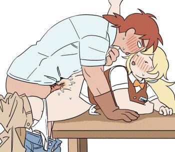 1boy 1girl adventure_time blonde_hair blonde_pubic_hair female_pubic_hair fionna_campbell flat_color green_eyes hunter_wizard penis pubic_hair pussy red_hair red_pubic_hair sex yakza_draw