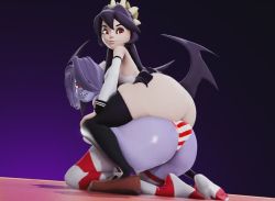 2girls 3d animated ass ass-to-ass ass_shake black_hair bouncing_ass filia_(skullgirls) from_behind huge_ass jiggle long_hair miniskirt multiple_girls panties ponytail prevence purple_hair red_eyes shiny_clothes shiny_skin skirt skullgirls smile squigly_(skullgirls) stack striped_clothes striped_legwear striped_panties thighhighs thong twerking undead underwear video zombie zombie_girl