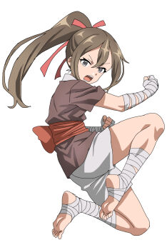 1girl barefoot commentary_request highres original ponytail soles