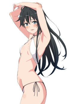 1girl absurdres arms_up bikini black_hair blue_eyes breasts commentary_request highres shou937 small_breasts solo swimsuit yahari_ore_no_seishun_lovecome_wa_machigatteiru. yukinoshita_yukino