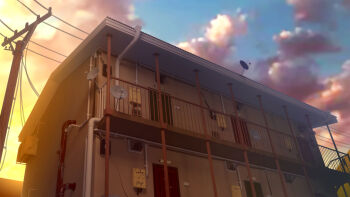 Rule 34 | as109, blue sky, building, cloud, cloudy sky, day, highres, house, no humans, original, outdoors, power lines, satellite dish, scenery, sky, utility pole