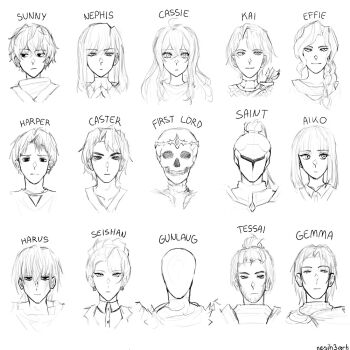 Rule 34 | 6+boys, 6+girls, aiko (shadow slave), armor, bob cut, cassie (shadow slave), caster (shadow slave), crossed bangs, crown, effie (shadow slave), everyone, faceless, first lord(shadow slave), gemma (shadow slave), gunlaug, hair between eyes, hair bun, harper (shadow slave), harus (shadow slave), helmet, high ponytail, kai (shadow slave), long hair, multiple boys, multiple girls, nephis (shadow slave), nesih3art, ponytail, portrait, quiver, seishan, shadow slave, short hair, skull, sunny (shadow slave), tessai (shadow slave), tunic