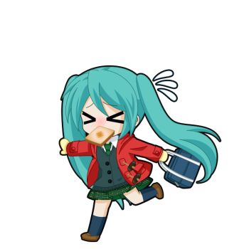 >_< 1girl aqua_hair bag black_outline blue_socks blush bread bread_slice brown_shoes cardigan chibi chibi_only coat duffel_coat flying_sweatdrops food food_in_mouth full_body game_asset green_cardigan green_necktie green_skirt hatsune_miku hatsune_miku_graphy_collection holding holding_bag kneehighs late_for_school loafers long_sleeves mittens mouth_hold necktie nose_blush outline plaid_clothes plaid_skirt raised_inner_eyebrows red_coat running school_bag school_uniform shirt shoes skirt skirt_peek socks solo toast toast_in_mouth transparent_background vocaloid white_shirt yellow_mittens
