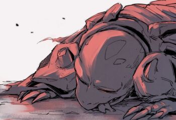 1girl armor azala bald chrono_trigger claws cloak closed_eyes forked_tongue lying mekyo monochrome on_stomach parted_lips reptile_girl shoulder_armor solo spotted_skin talons tongue tongue_out white_background