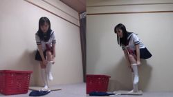 1girl animated asian ass breasts censored dressing female_focus japanese_(nationality) jav kudou_rara mosaic_censoring nipples oks-129 on/off photo_(medium) pov real_life school_swimsuit school_uniform socks solo sound swimsuit tagme undressing video