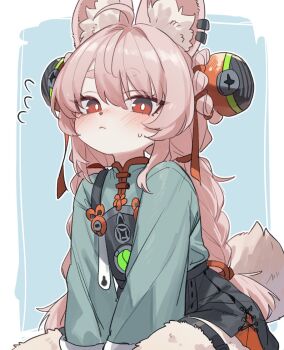 1girl animal_ears braid furry furry_female hashtag-only_commentary heoningu highres long_hair pink_hair rabbit_ears rabbit_girl red_eyes solo zenless_zone_zero zhao_(zenless_zone_zero)