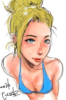 1girl bikini blonde_hair blue_eyes female_focus long_hair looking_at_viewer mature_(kof) swimsuit the_king_of_fighters tucon_b underwear