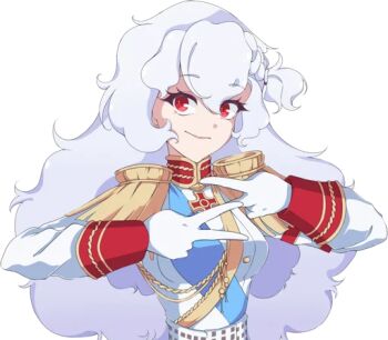 Rule 34 | 1girl, aiguillette, alpha (alpha 1918), armband, blue sash, buttons, collar, cross, cross pendant, epaulettes, findoworld, fluffy, fluffy hair, gloves, gold buttons, gold trim, hair ornament, lips, long hair, looking at viewer, military, military uniform, non-web source, original, red eyes, russian empire, sash, sleeve cuffs, smile, solo, sticker, transparent, transparent background, very long hair, white gloves, white hair, z (russian symbol)