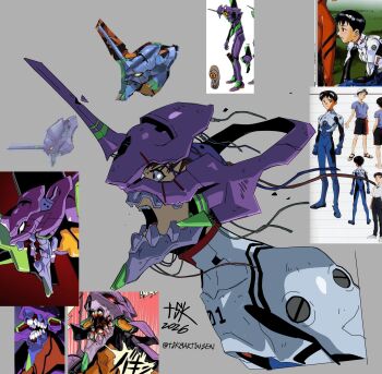 1boy 2026 cable commentary english_commentary eva_01 grey_background helmet highres ikari_shinji mecha mecha_pilot_suit neon_genesis_evangelion open_mouth plugsuit_(evangelion) robot science_fiction simple_background teeth tskmartinsen