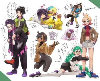 &gt;_&lt; 3boys 6+girls apron aqua_hair ascot bandeau black-framed_eyewear black_bodysuit black_hair black_hat black_jacket black_mask black_pants black_romper blonde_hair blue_eyes blue_hoodie blunt_bangs blush bodysuit bodysuit_under_clothes bow bowtie braid braided_ponytail breasts brown_hair brown_jacket bruise bruise_on_leg canari_(pokemon) canari_plush_(pokemon) carrying closed_mouth coat collared_shirt corbeau_(pokemon) criss-cross_straps cropped_shirt cube_hair_ornament dark-skinned_female dark-skinned_male dark_skin dreadlocks dress earclip emma_(pokemon) espurr eyewear_strap fascinator frilled_ascot frills gen_6_pokemon glasses gloves gradient_hair green_hair green_jacket green_necktie gwynn_(pokemon) hair_bun hair_ornament hat heart highres hood hood_down hoodie injury jacinthe_(pokemon) jacket juliet_sleeves latex latex_bodysuit lebanne_(pokemon) leggings lida_(pokemon) long_braid long_hair long_sleeves looking_at_viewer maid maid_apron maid_headdress mask mega_stone midriff mouth_mask multicolored_hair multicolored_nails multiple_boys multiple_girls naveen_(pokemon) navel necktie nintendo open_clothes open_jacket open_mouth orange_gloves orange_vest pants paxton_(pokemon) piggyback pink_hair pokemon pokemon_(creature) pokemon_legends:_z-a puffy_sleeves purple_dress purple_eyes purple_hair purple_shirt purple_shoes rain_(tonight_862) red_shirt red_sweater restrained ribbed_shirt ribbed_socks romper round_eyewear shirt shoes short_hair short_sideburns short_twintails shorts sleeping smile socks split-color_hair sports_bra sweater taunie_(pokemon) teeth thighhighs topknot torn_clothes torn_pants turtleneck twintails two-tone_gloves two-tone_hair two-tone_legwear two-tone_mask two-tone_nails undercut very_dark_skin vest white_bow white_bowtie white_coat white_jacket white_leggings white_necktie white_shirt white_shorts white_socks white_thighhighs wispy_bangs yellow_bandeau yellow_jacket yellow_mask yellow_sports_bra yuri